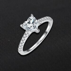 Moissanite Heart Engagement Ring Gemstone Hidden Halo CZ Sterling Silver 8 NWT